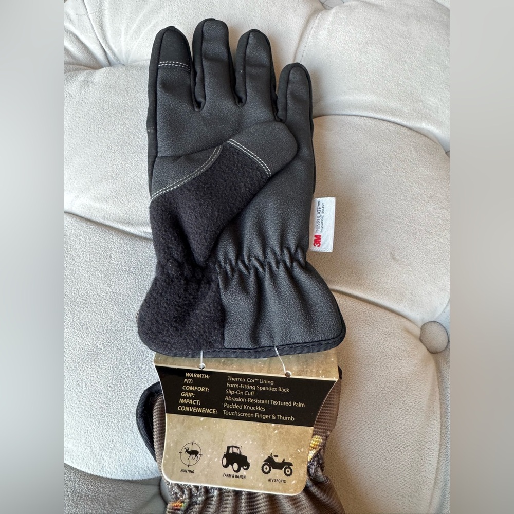 Mossy Oak Break-Up Country Camo Gloves 3M Winter Lined Sz M - Picture 2 of 2
